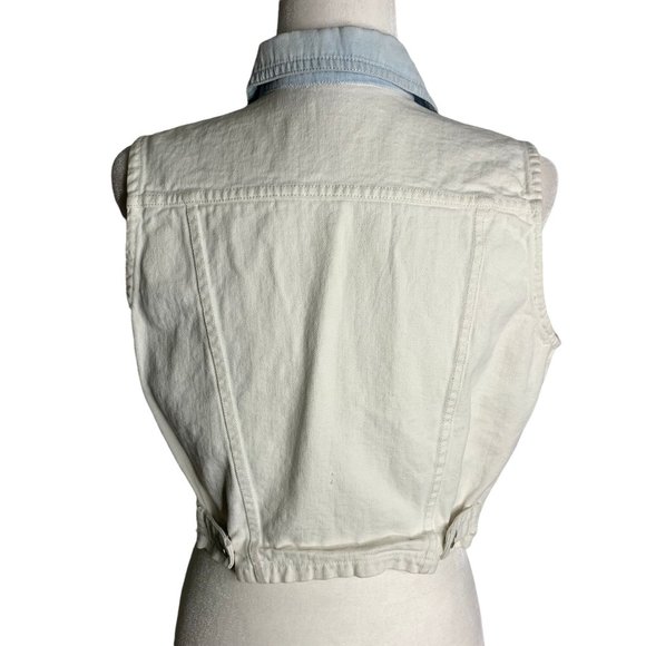 Vintage 90s Tangibles Denim Vest M White Button Up Pockets Cropped Cotton - Picture 4 of 6